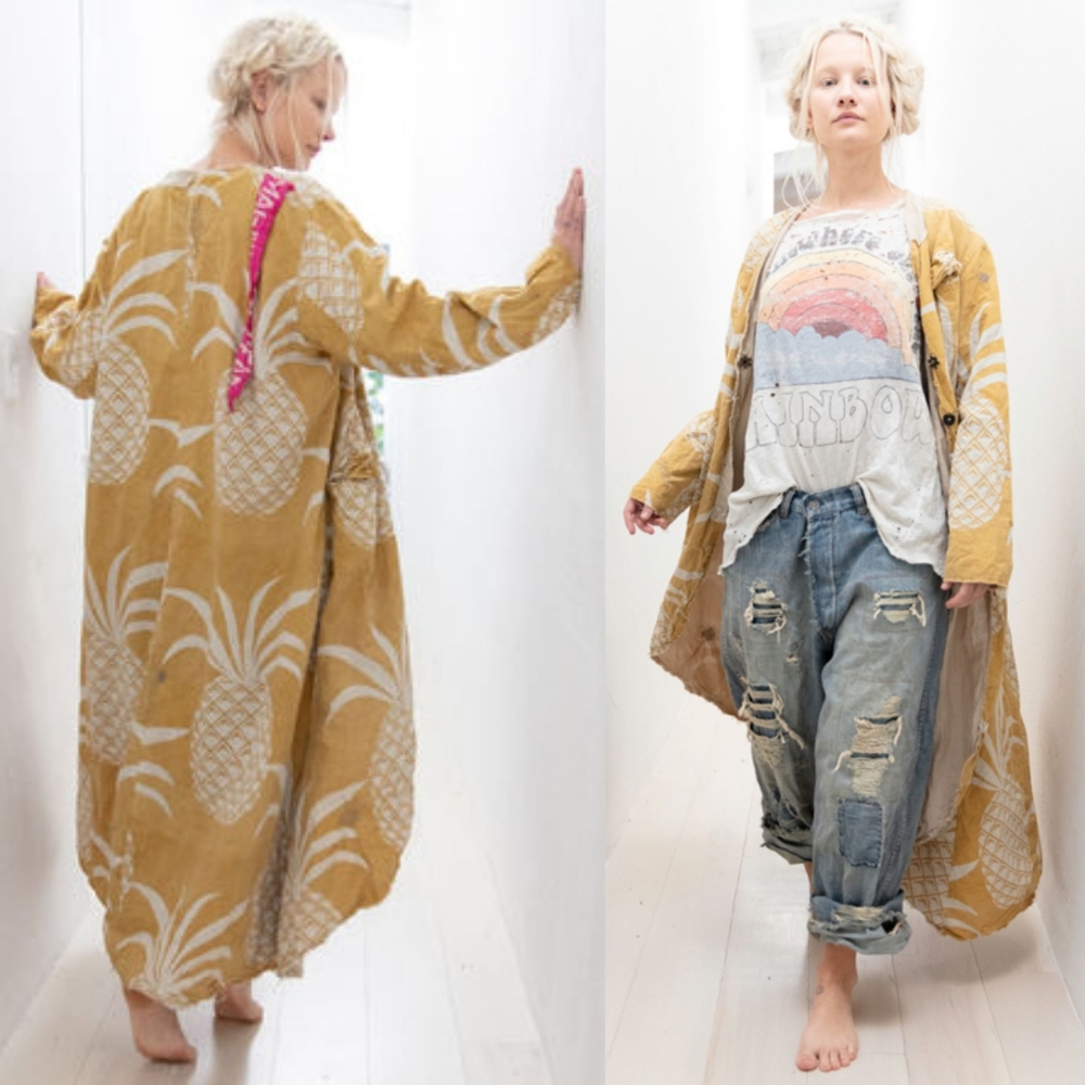 New Magnolia Pearl Emery Pineapple Coat Beverly OS trenchcoat artist smock surf - Picture 4 of 17